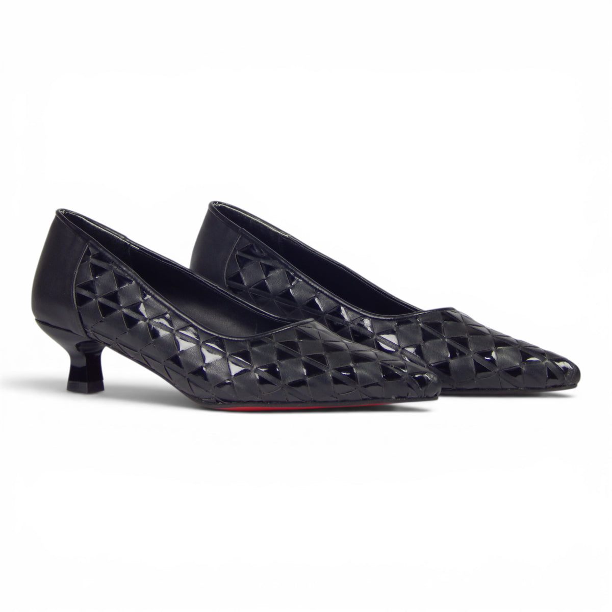 Aurora Geometric Woven Kitten Heel Pumps - Scarpe