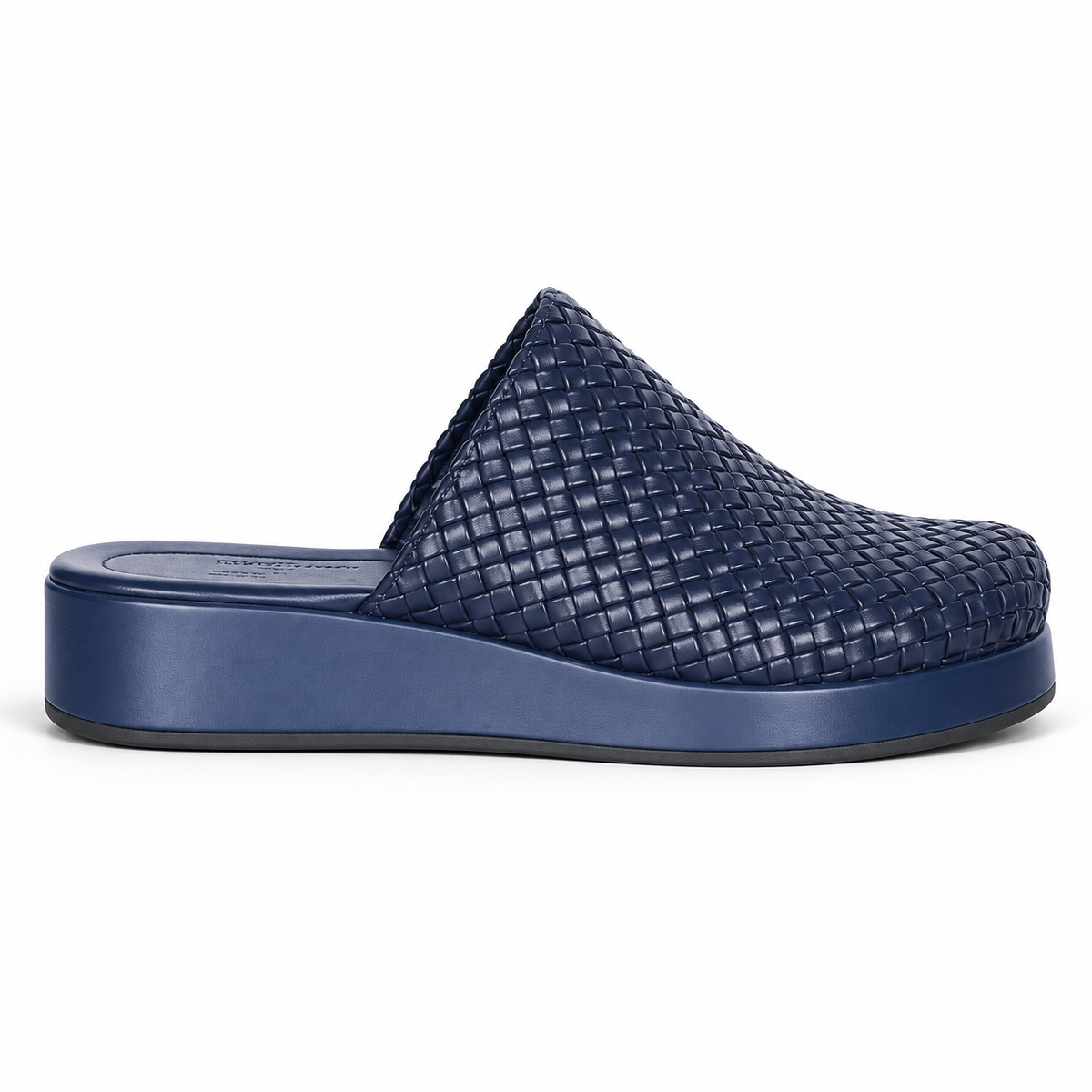 Sabot wedge 3cm — Navy woven slip-on mule with a wedge sole, side view — Scarpe Handmade