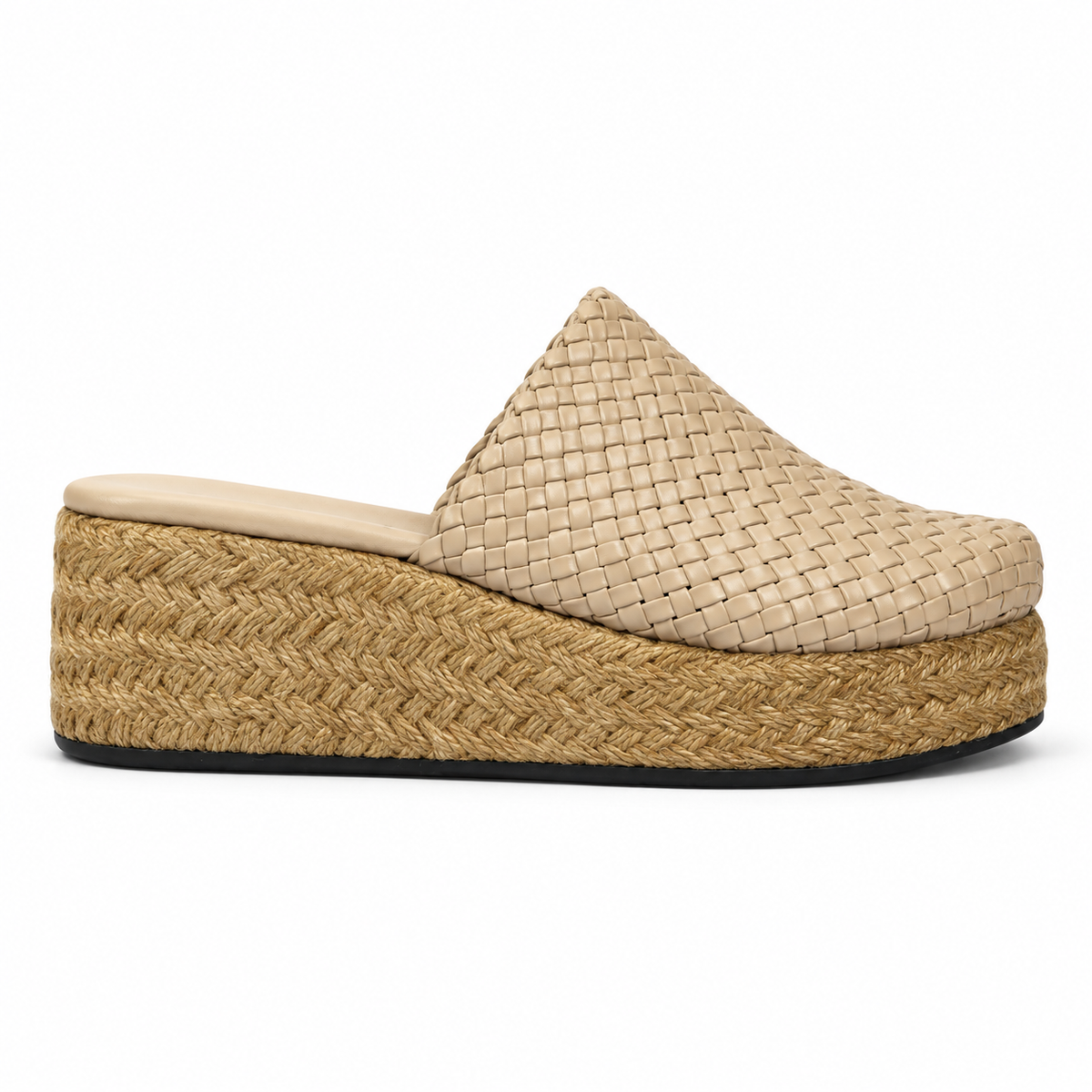 Sabot wedge 6cm — Beige with a rope-textured sole woven slip-on mule with a wedge sole, side view — Scarpe Handmade