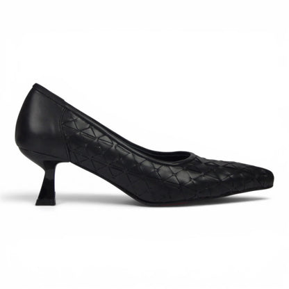 Aurora Geometric Woven Kitten Heel Pumps - Matte R1307 - Genuine Leather, photo 1 - Scarpe Handmade