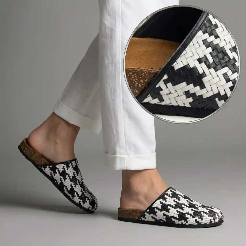 Black and White Houndstooth Clogs R1075