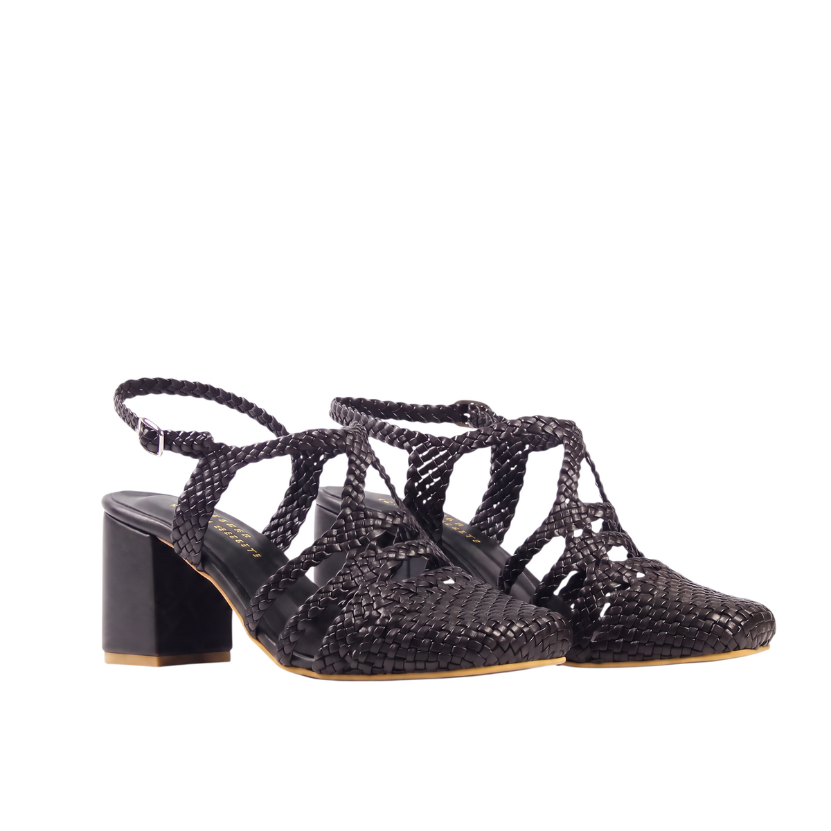 Black Riviera Sandals 7cm - pair 3/4 view - Scarpe