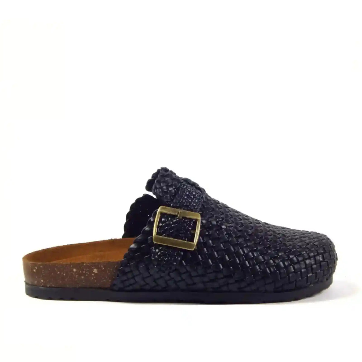 Midnight Buckle Weave Clogs R1101 - Genuine Leather, photo 1 - Scarpe Handmade