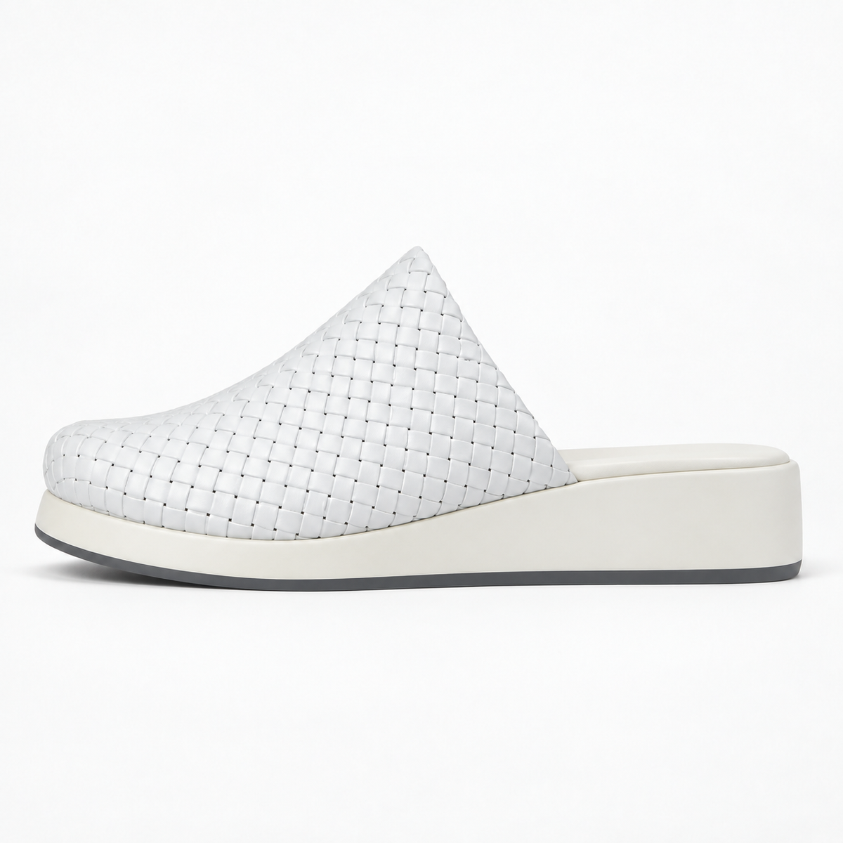 Sabot wedge 3cm — White woven slip-on mule with a wedge sole, side view — Scarpe Handmade