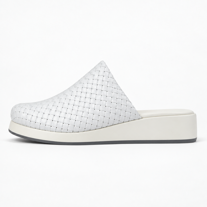 Sabot wedge 3cm — White woven slip-on mule with a wedge sole, side view — Scarpe Handmade