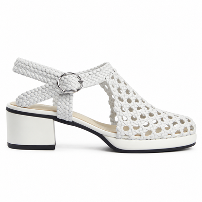 Vesba 3cm — White woven shoe with a block heel, side view — Scarpe Handmade