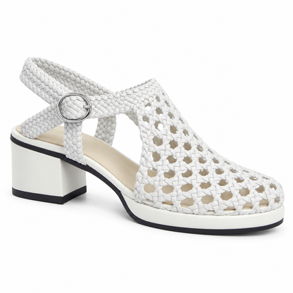 Vesba 3cm — White woven shoe with a block heel, side view — Scarpe Handmade