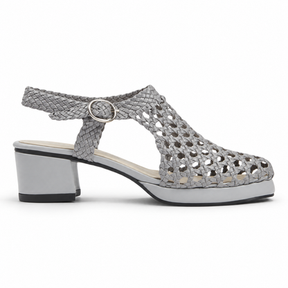 Vesba 3cm — Silver woven shoe with a block heel, side view — Scarpe Handmade