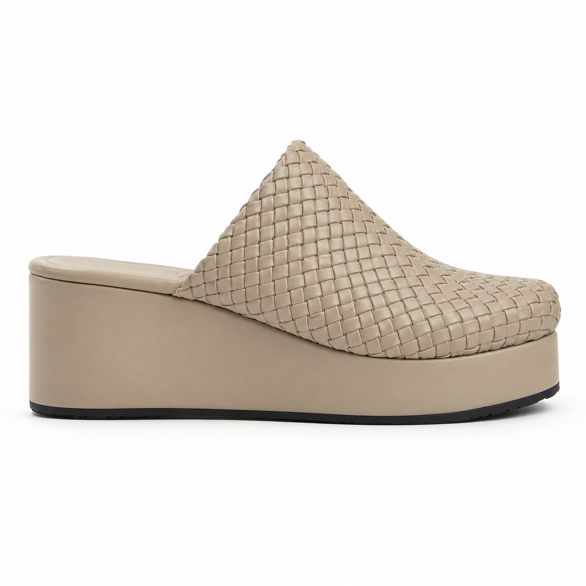 Sabot wedge 6cm — Beige woven slip-on mule with a wedge sole, side view — Scarpe Handmade