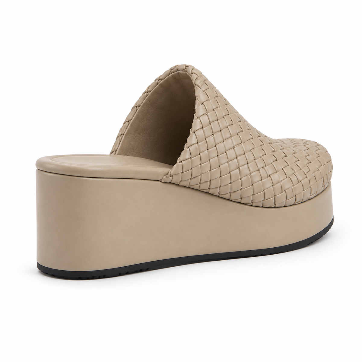 Sabot wedge 6cm — Beige woven slip-on mule with a wedge sole, rear angled view — Scarpe Handmade