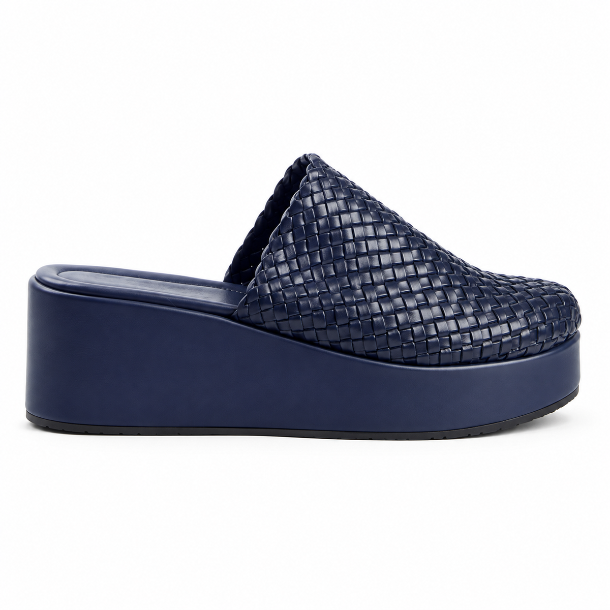Sabot wedge 6cm — Navy woven slip-on mule with a wedge sole, side view — Scarpe Handmade