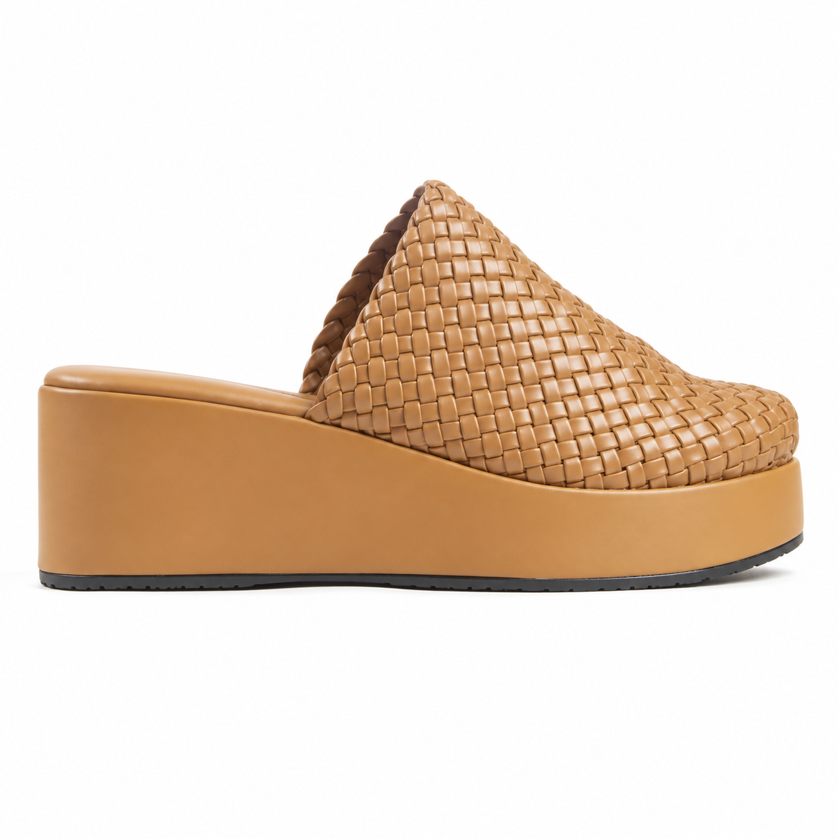 Sabot wedge 6cm — Tan woven slip-on mule with a wedge sole, side view — Scarpe Handmade