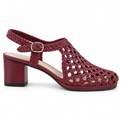 Vesba 5cm — Burgundy woven shoe with a block heel, side view — Scarpe Handmade