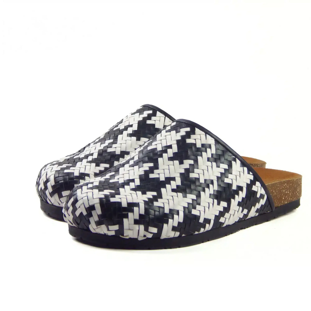 Black and White Houndstooth Clogs R1075 - Genuine Leather, photo 2 - Scarpe Handmade