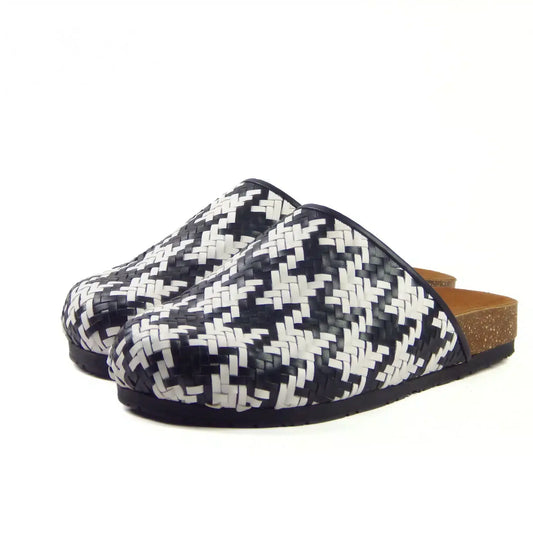 Black and White Houndstooth Clogs R1075 - Genuine Leather, photo 2 - Scarpe Handmade