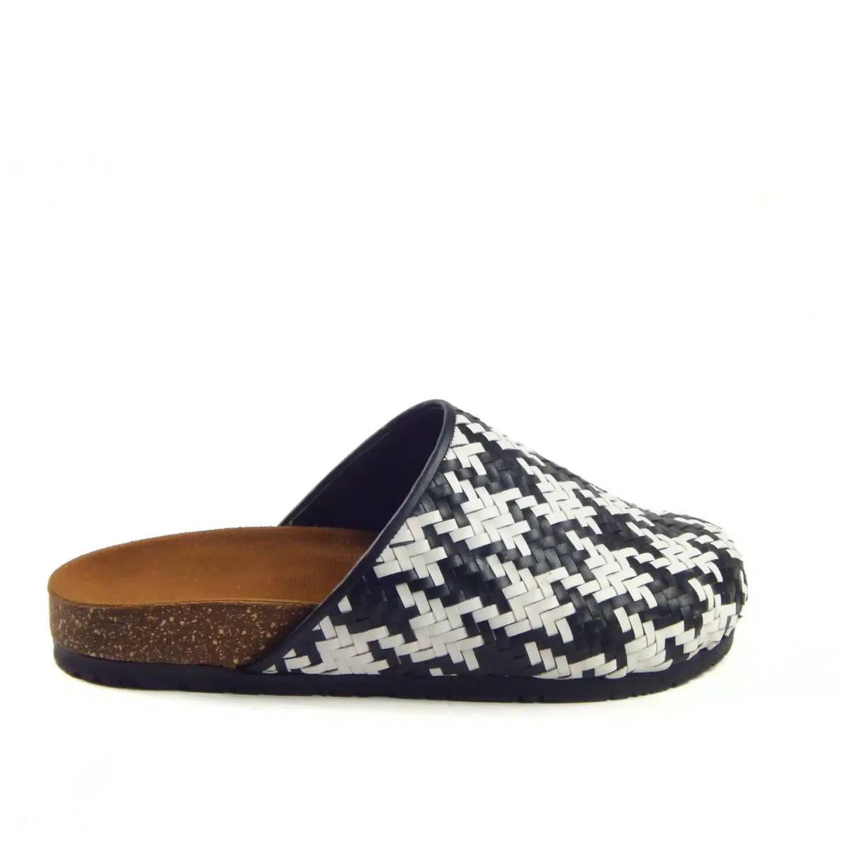 Black and White Houndstooth Clogs R1075 - Genuine Leather, photo 1 - Scarpe Handmade