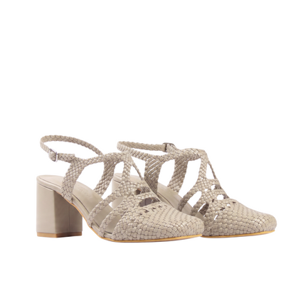 Beige Riviera Sandals 7cm - pair 3/4 view - Scarpe