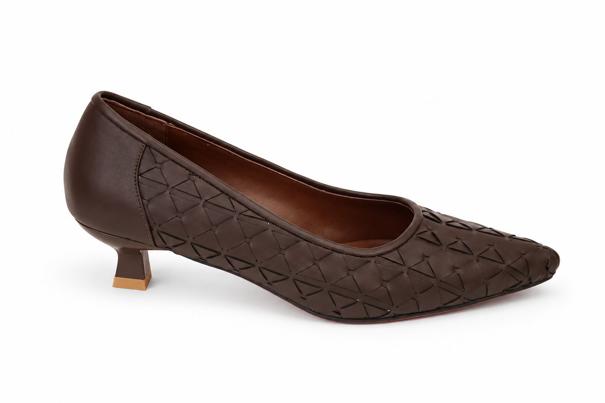 Aurora Geometric Woven Kitten Heel Pumps - Patent Black