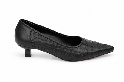 Aurora Geometric Woven Kitten Heel Pumps - Patent Black